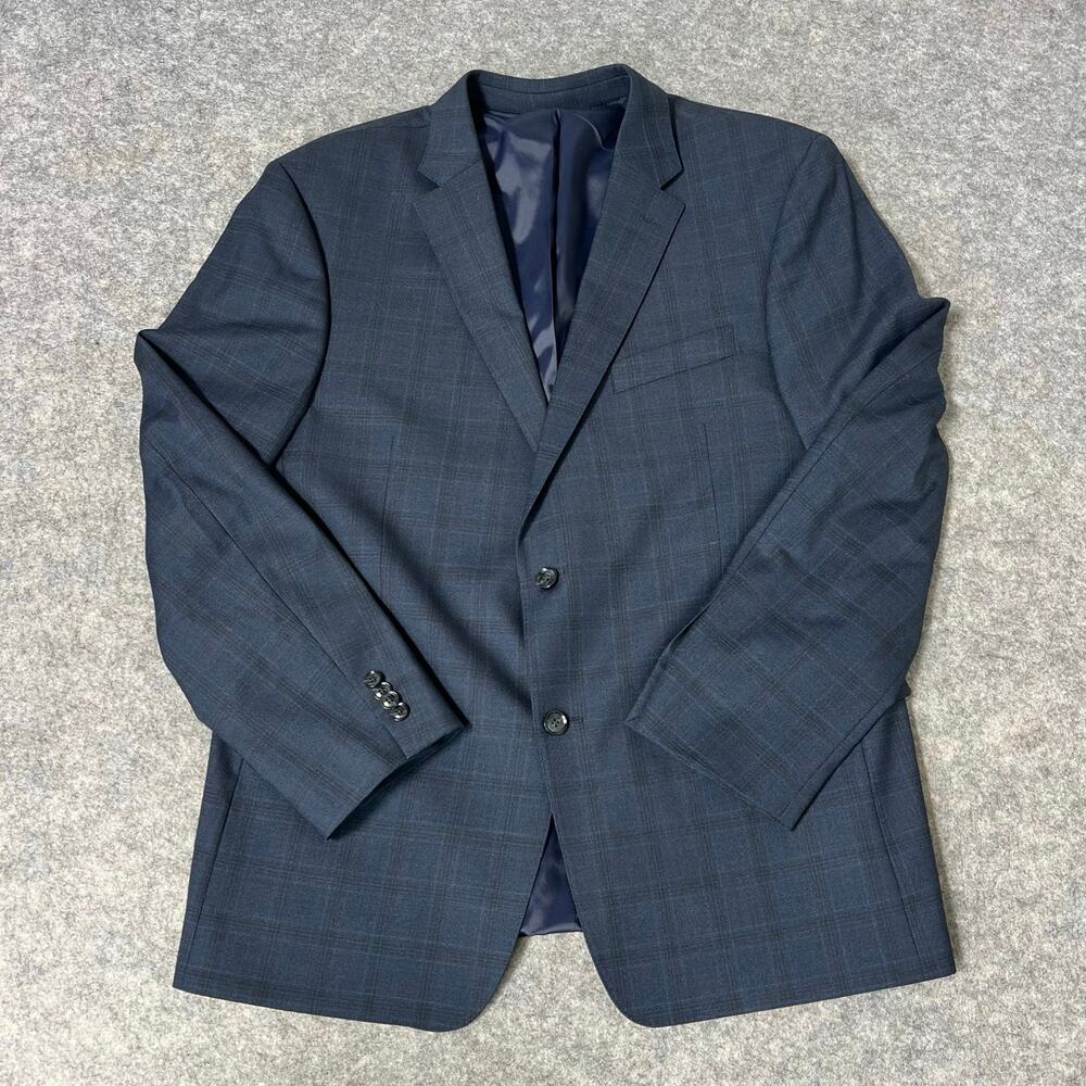 Tommy Hilfiger Men’s Blazer Suit Jacket & Pants Set Navy Blue Plaid Button Up